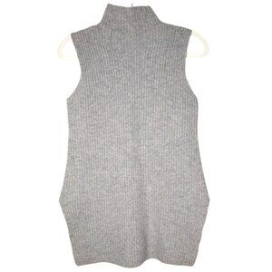 Theory Gray Wool Cashmere Blend Chunky Ribbed Sleeveless Mock Neck Sweater SML